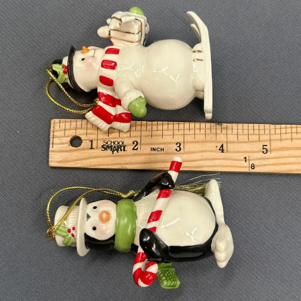 Lenox Very Merry Porcelain Ornament Set of 2 Snowman Penguin Holiday Christmas